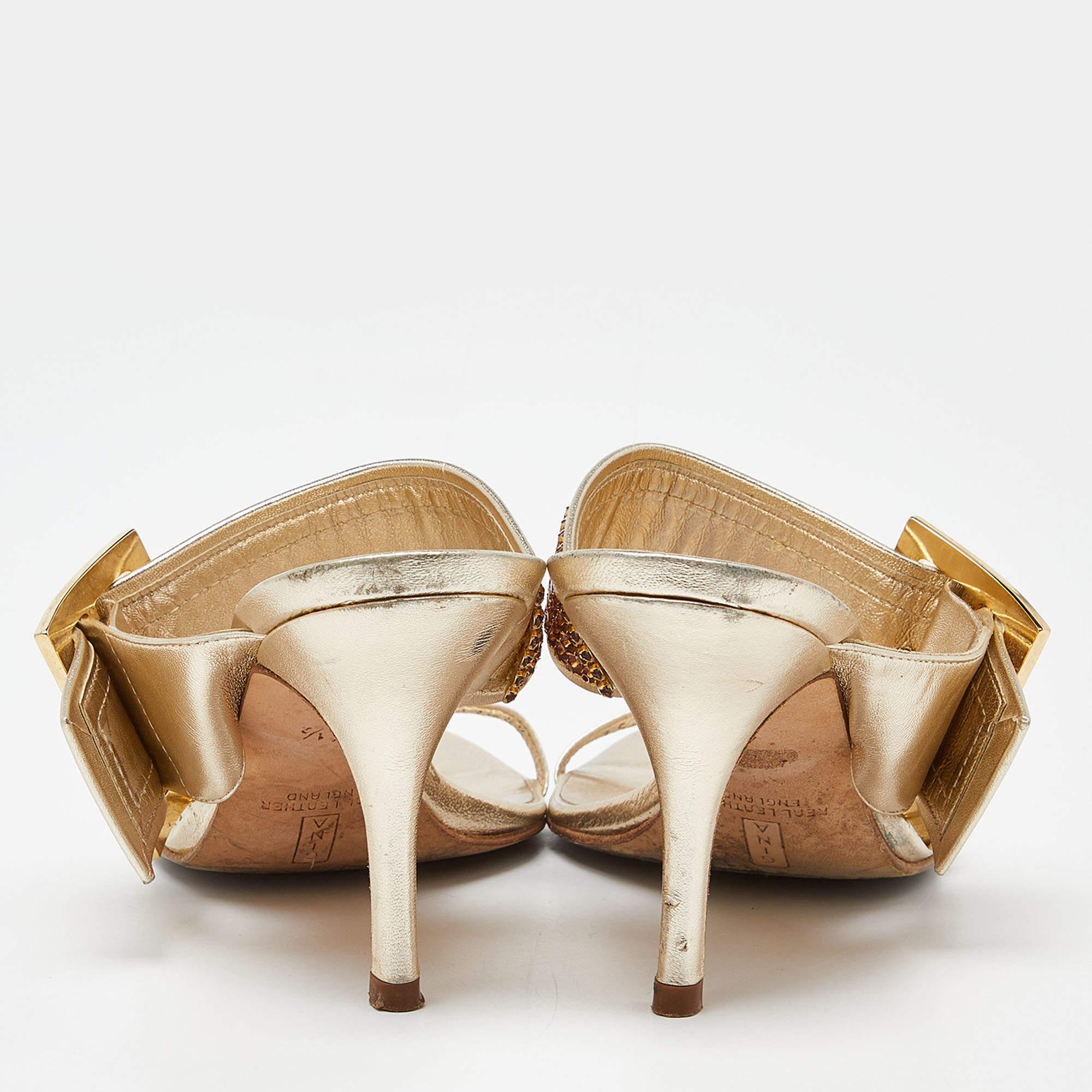 De las mujeres Gina Sandalias de piel con adornos de cristal dorado talla 37.5 en venta