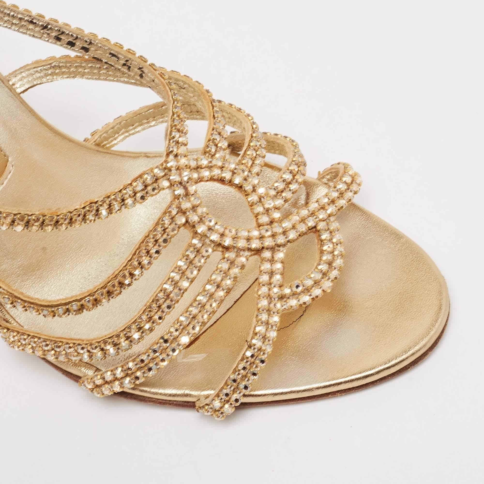 Gina Gold Crystal Embellished Leather Slide Sandals Size 37.5 3