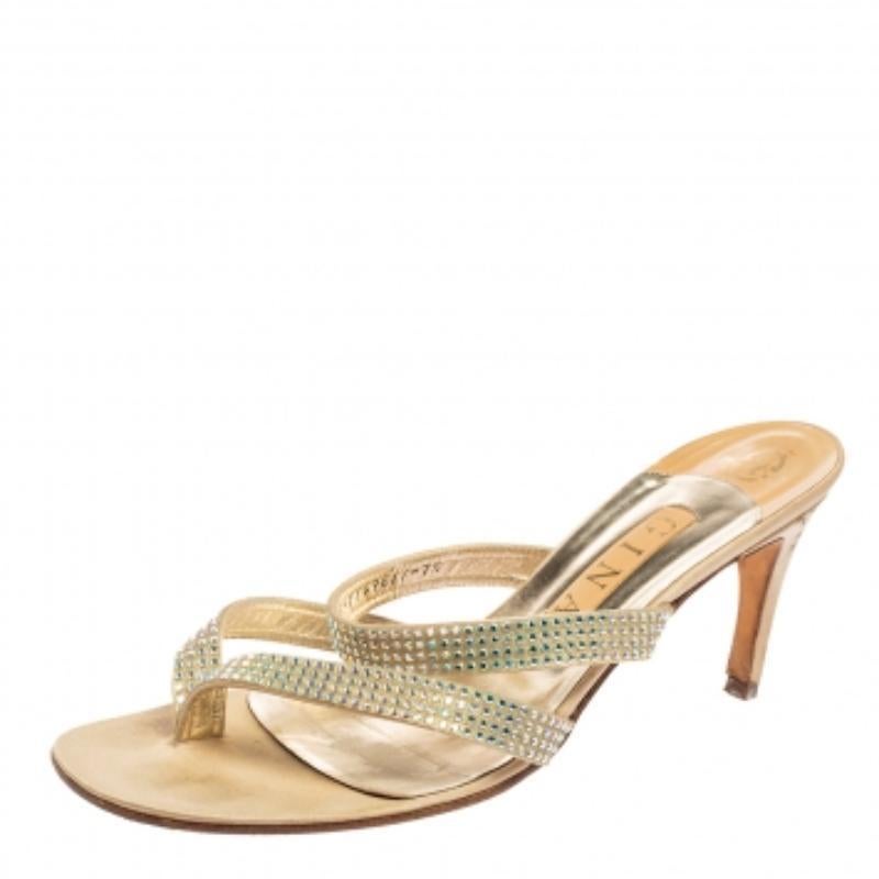 De las mujeres Gina Sandalias de piel con adornos de cristal dorado talla 40.5 en venta