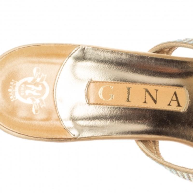 Gina Sandalias de piel con adornos de cristal dorado talla 40.5 en venta 1