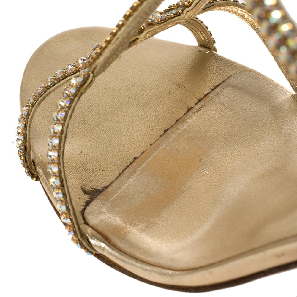 Gina Gold Crystal Embellished Leather Strappy Slingback Sandals Size 40 1