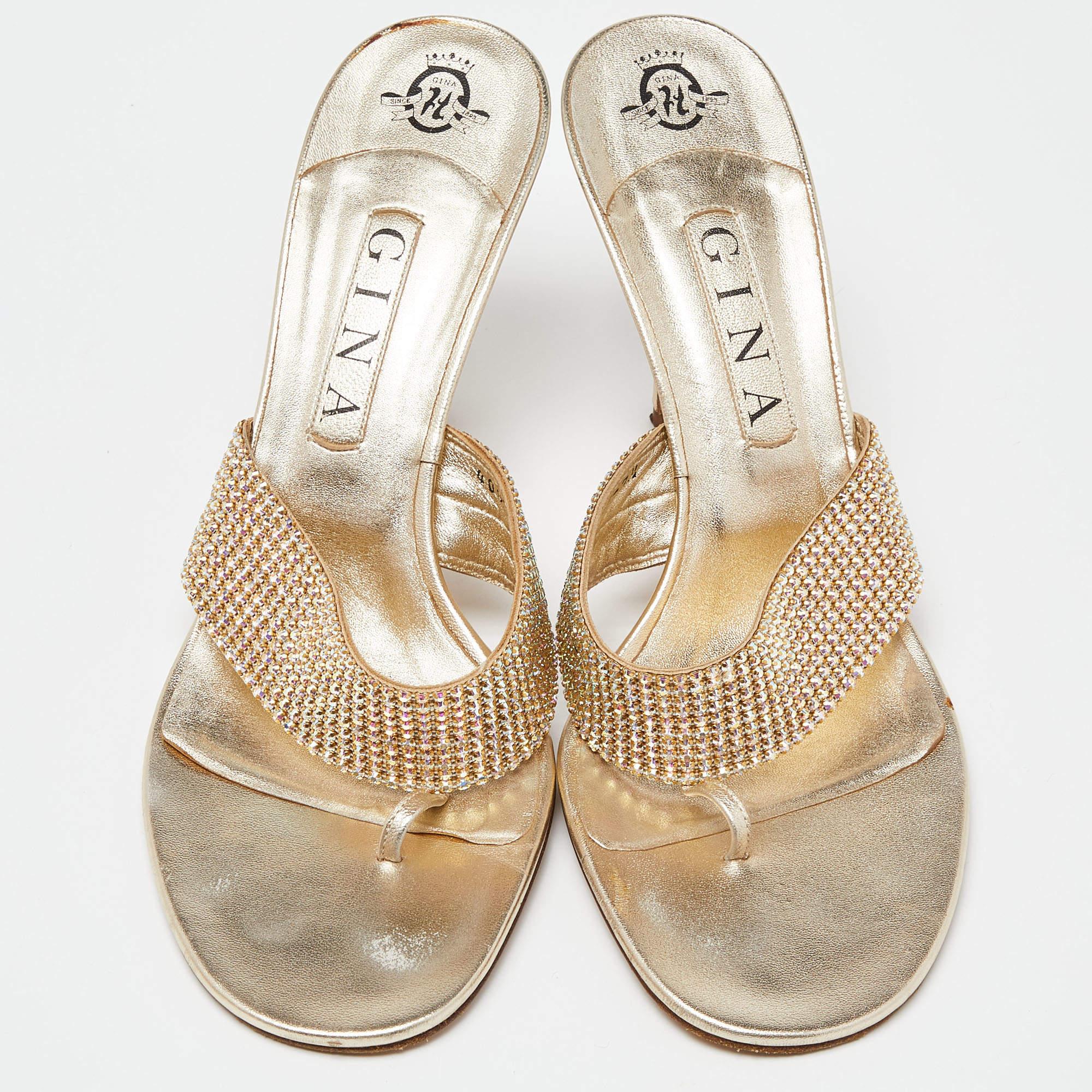 Oro Gina - Sandali con cristalli in pelle impreziositi - misura 40,5 in vendita