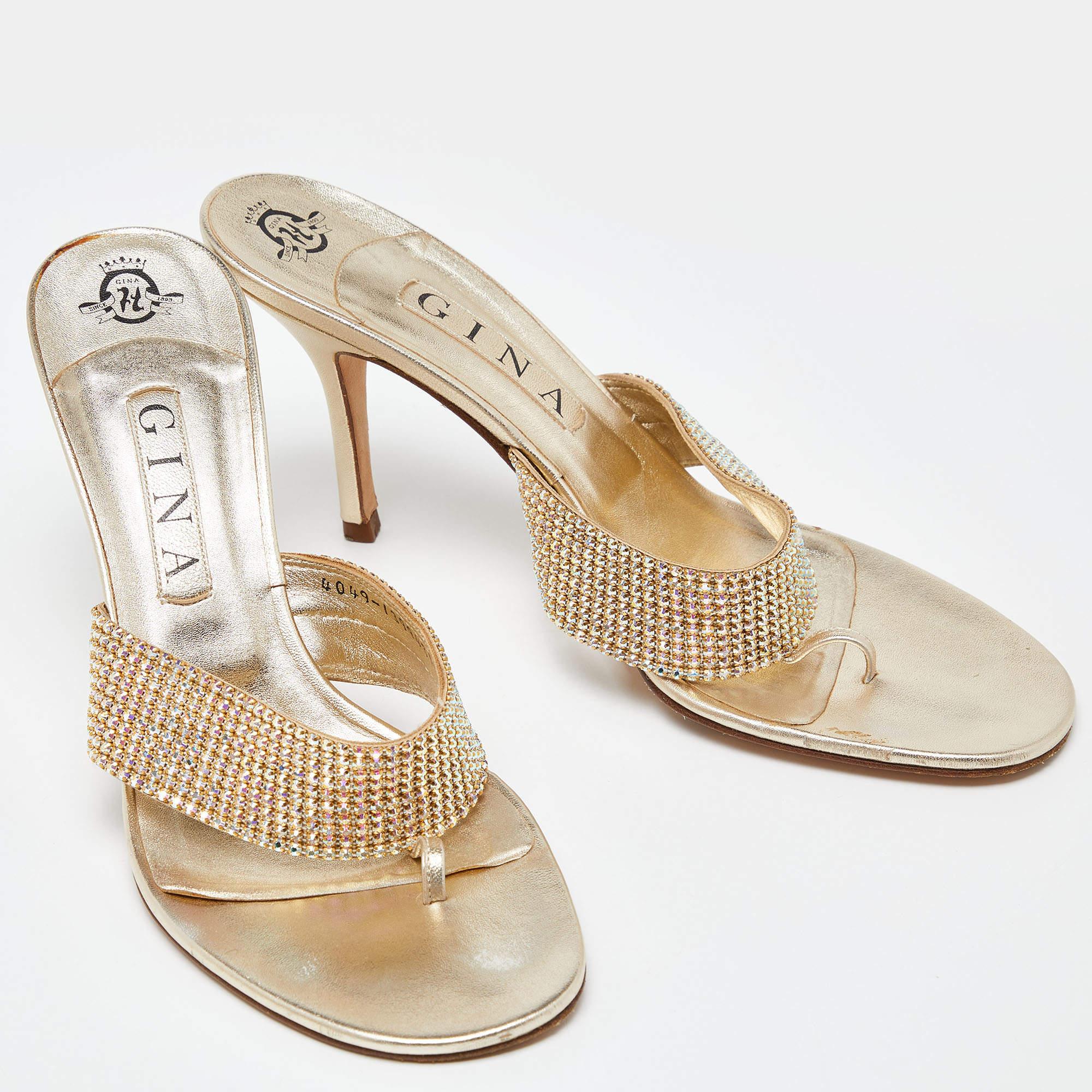 Gina - Sandali con cristalli in pelle impreziositi - misura 40,5 In condizioni buone in vendita a Dubai, Al Qouz 2