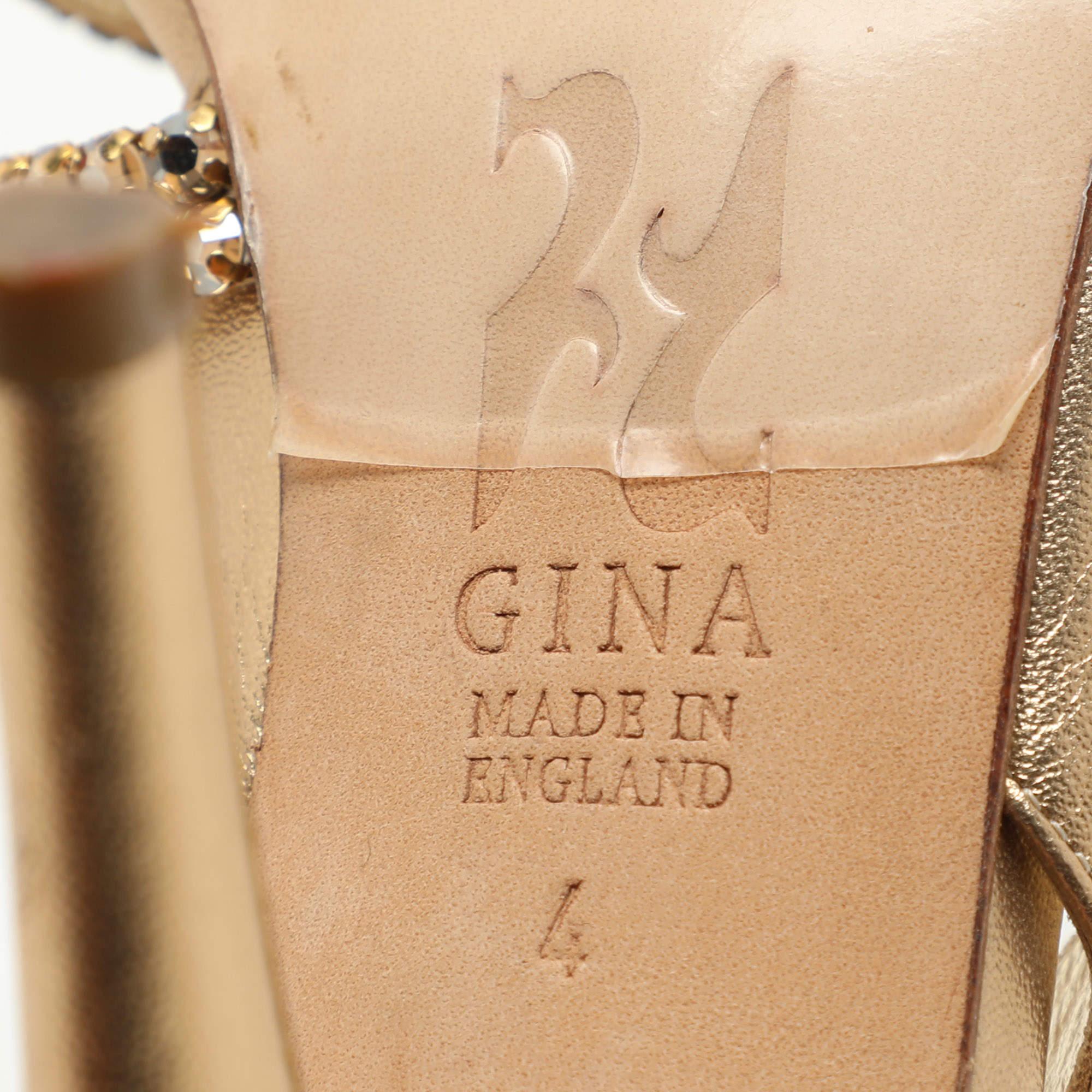 Gina Gold Leather Crystal Embellished Slingback Sandals Size 37 4