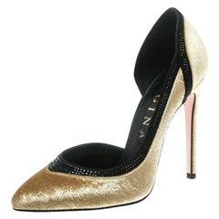 Gina Gold Paisley Print Velvet Crystal Studded D
orsay Pointed Toe Pumps Size 39