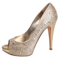 Gina Gold Satin Peep toe Pumps Size 38.5