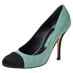 Gina Green/Black Satin Cap Toe Pumps Size 38