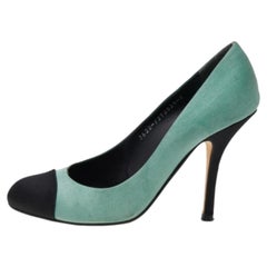 Gina Green/Black Satin Cap Toe Pumps Size 38