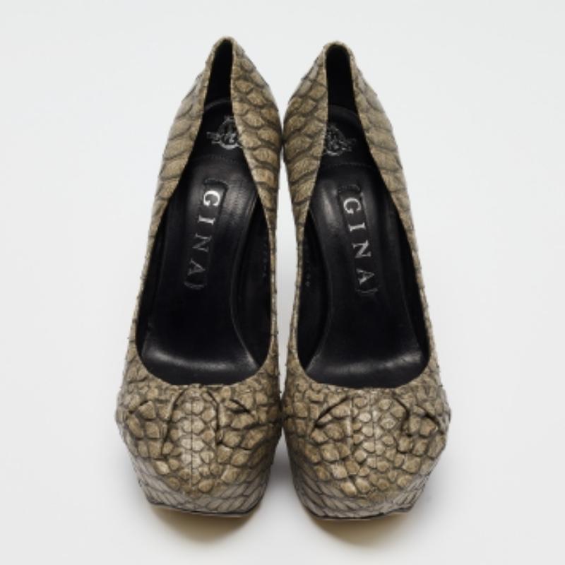 Women's Gina Green Python Platform Block Heel Pumps Size 39 For Sale