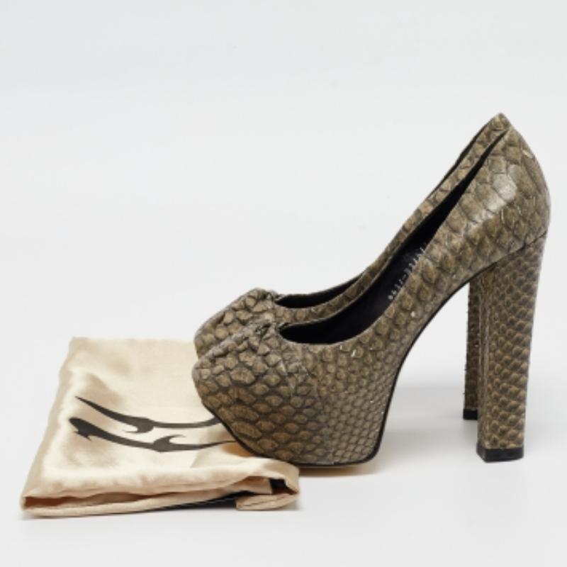 Gina Green Python Platform Block Heel Pumps Size 39 For Sale 1