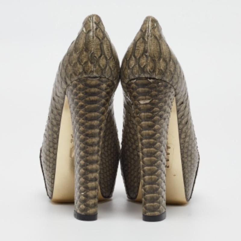 Gina Green Python Platform Block Heel Pumps Size 39 For Sale 3