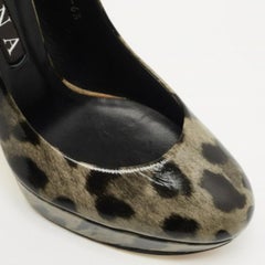 Gina Grey/Black Leopard Print Patent Leather Platform Pumps Size 39.5