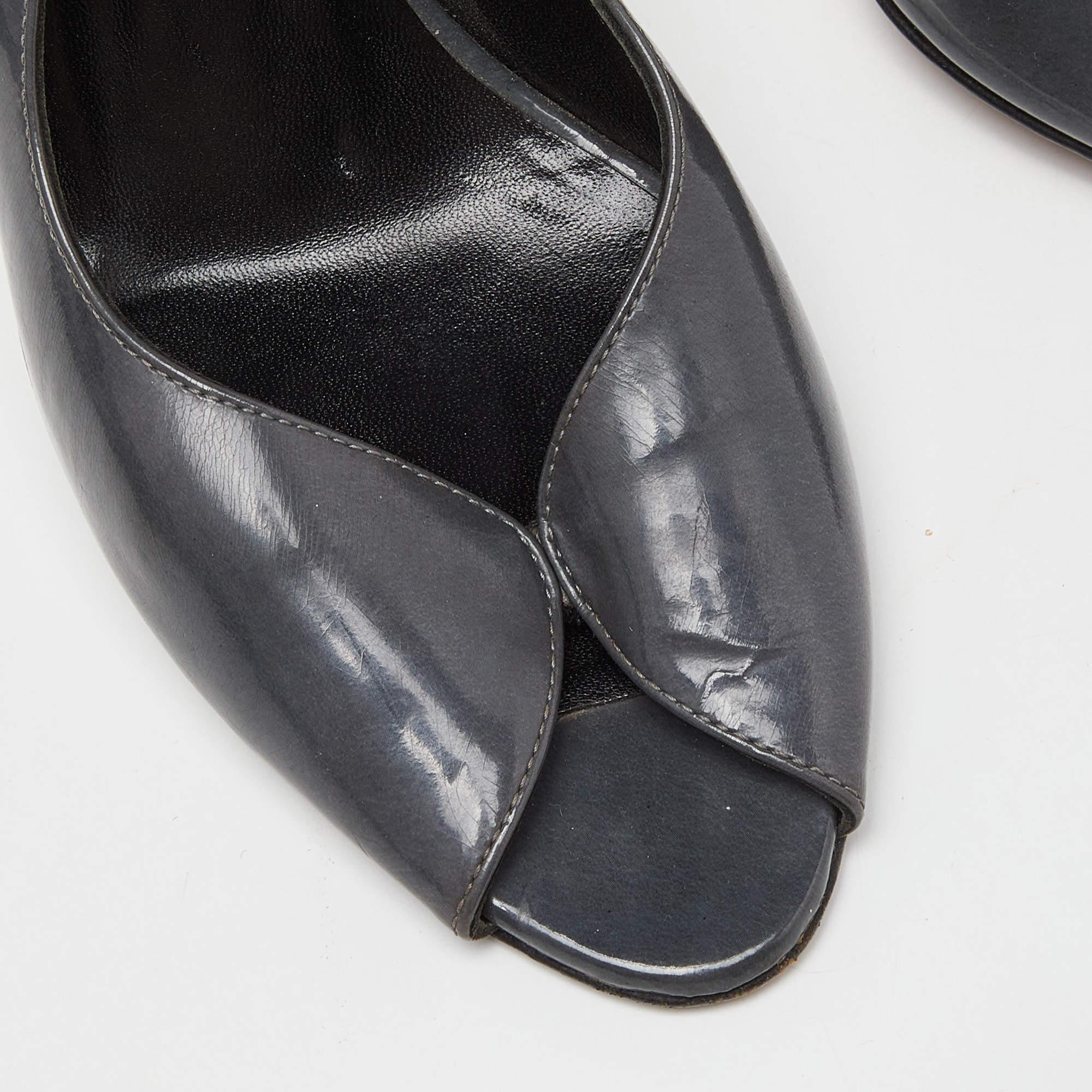 Gina Grey Leather Open Toe Slingback Sandals Size 37.5 For Sale 2