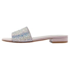 Gina Grey/Purple Leather Crystal Embellished Flat Slides Size 37.5