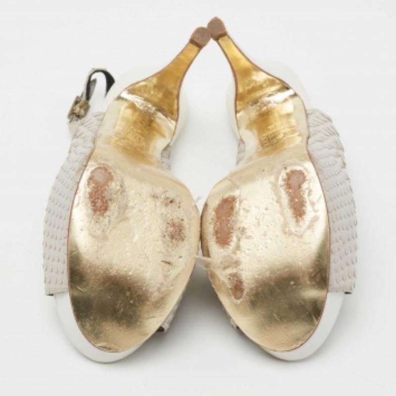 Gina, pelle di pitone grigia, sandali con piattaforma Peep-Toe Slingback misura 37,5 in vendita 1