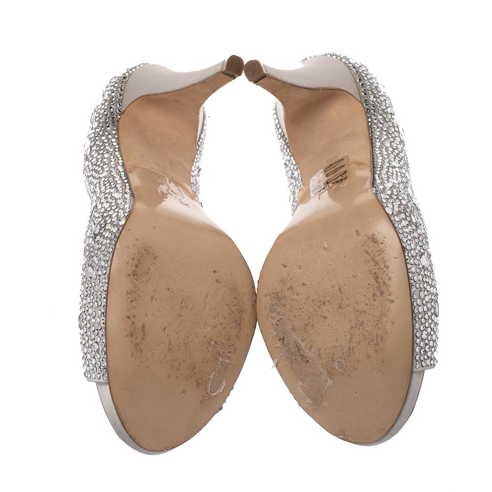 Women's Gina Grey Satin Crystal Embellished Peep Toe Platform Pumps Size 38.5