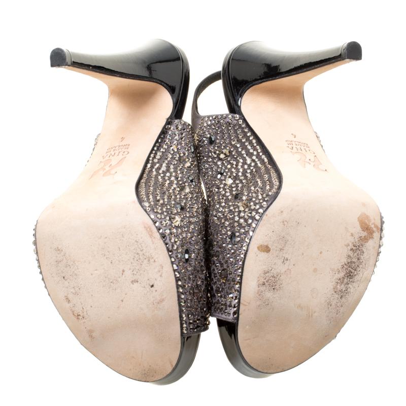 Gina Grey Satin Crystal Embellished Platform Peep Toe Slingback Sandals Size 37 1
