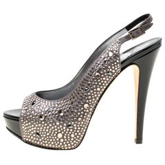 Gina Grey Satin Crystal Embellished Platform Peep Toe Slingback Sandals Size 37