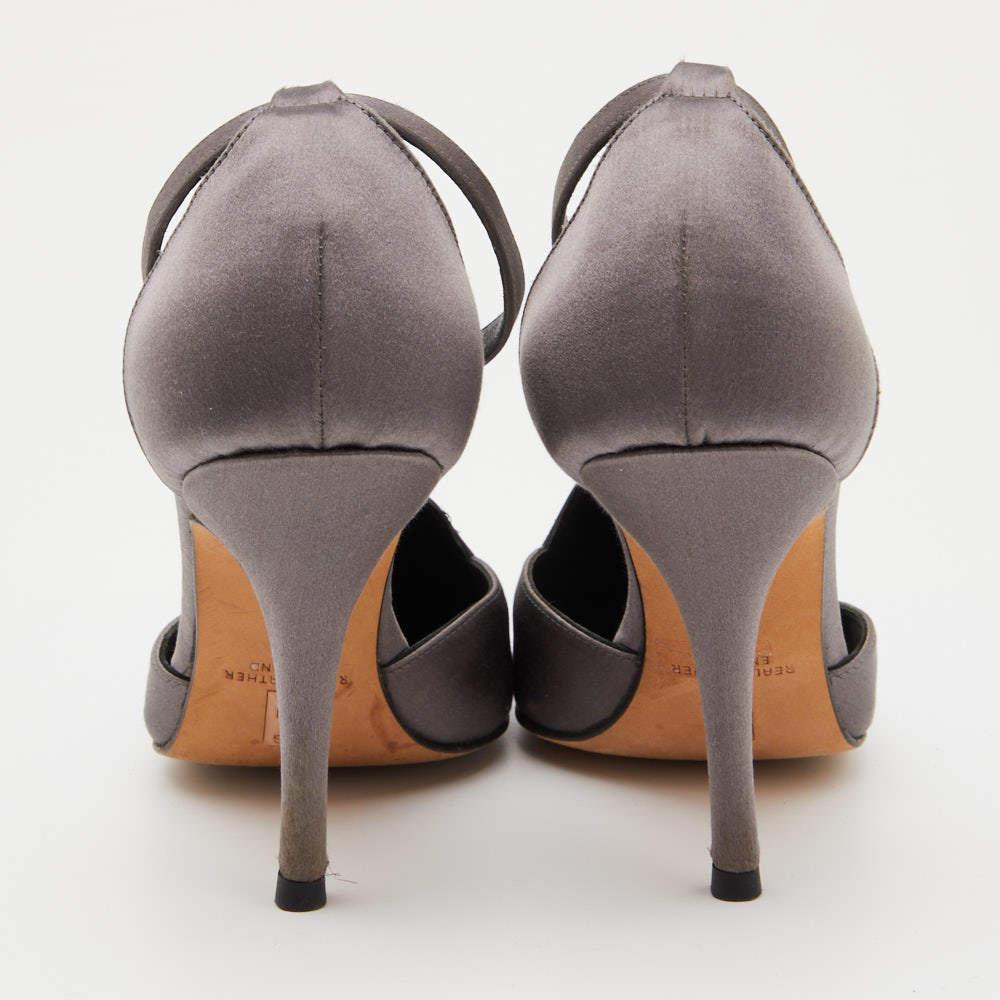 Women's Gina Grey Satin Crystal Embellished T-Bar Ankle Strap Pumps Size 37 For Sale