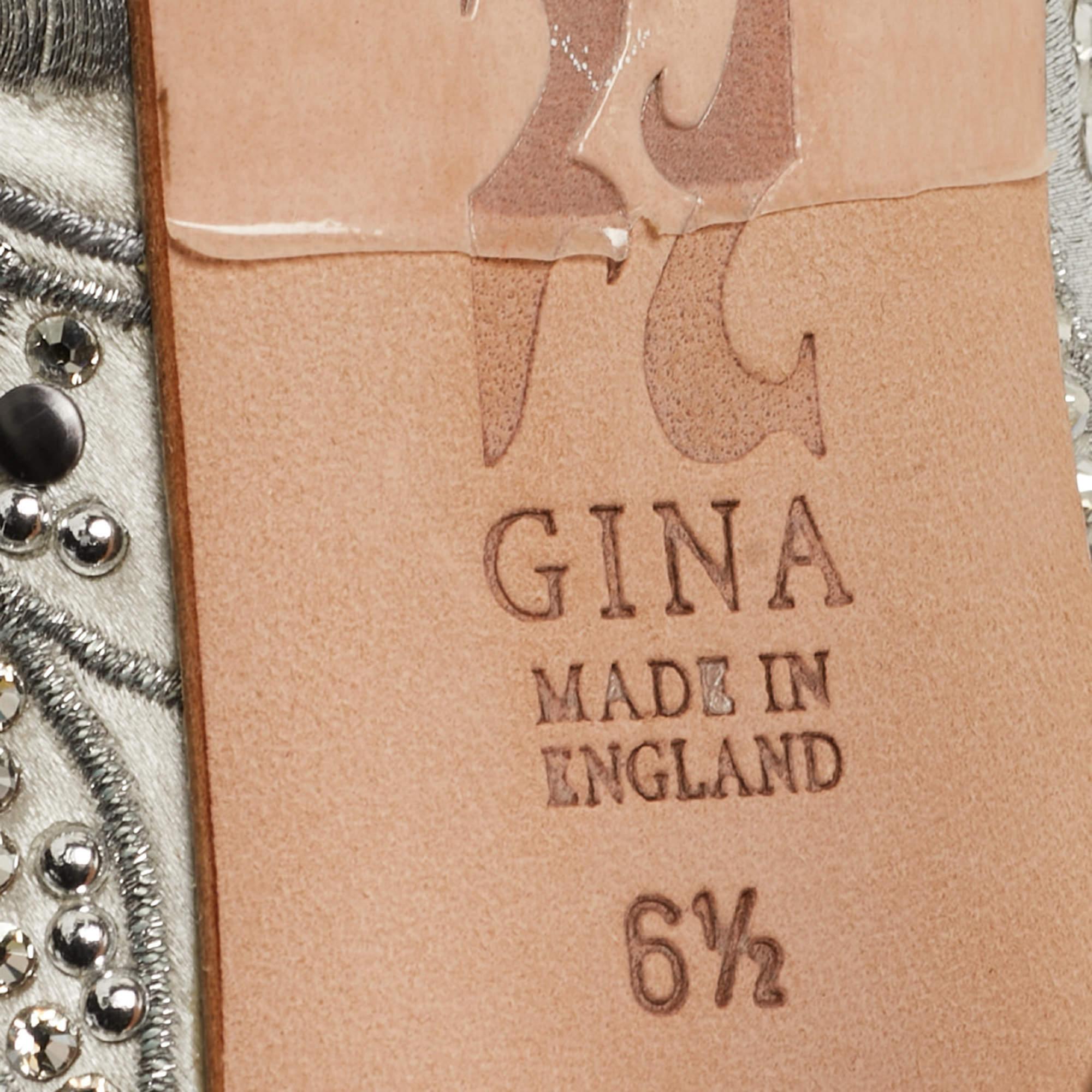 Gina - Sandali con plateau in raso grigio impreziositi Taglia 39,5 in vendita 3