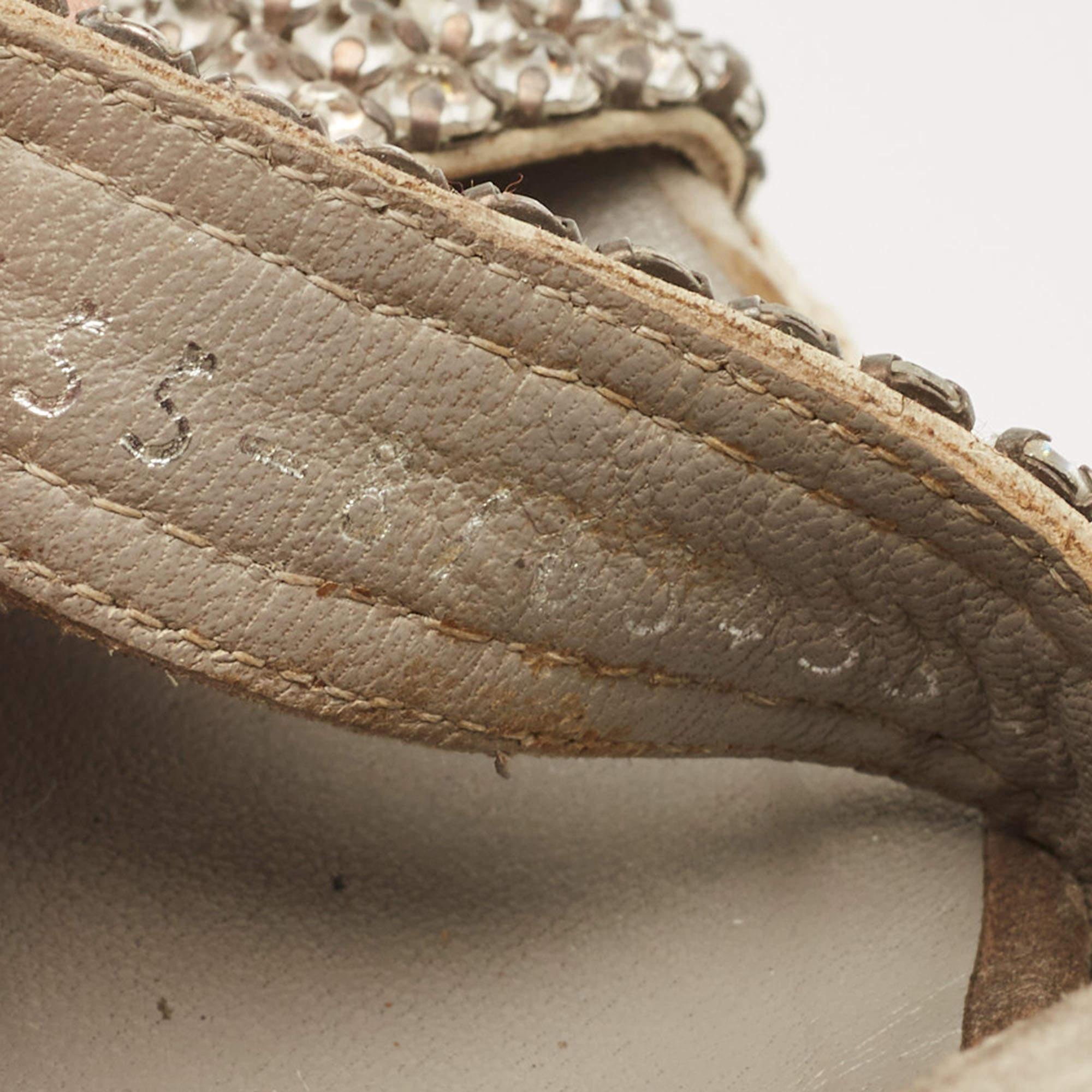 Women's Gina Grey Suede Crystal Embellished Open Toe Espadrille Sandals Size 38 For Sale