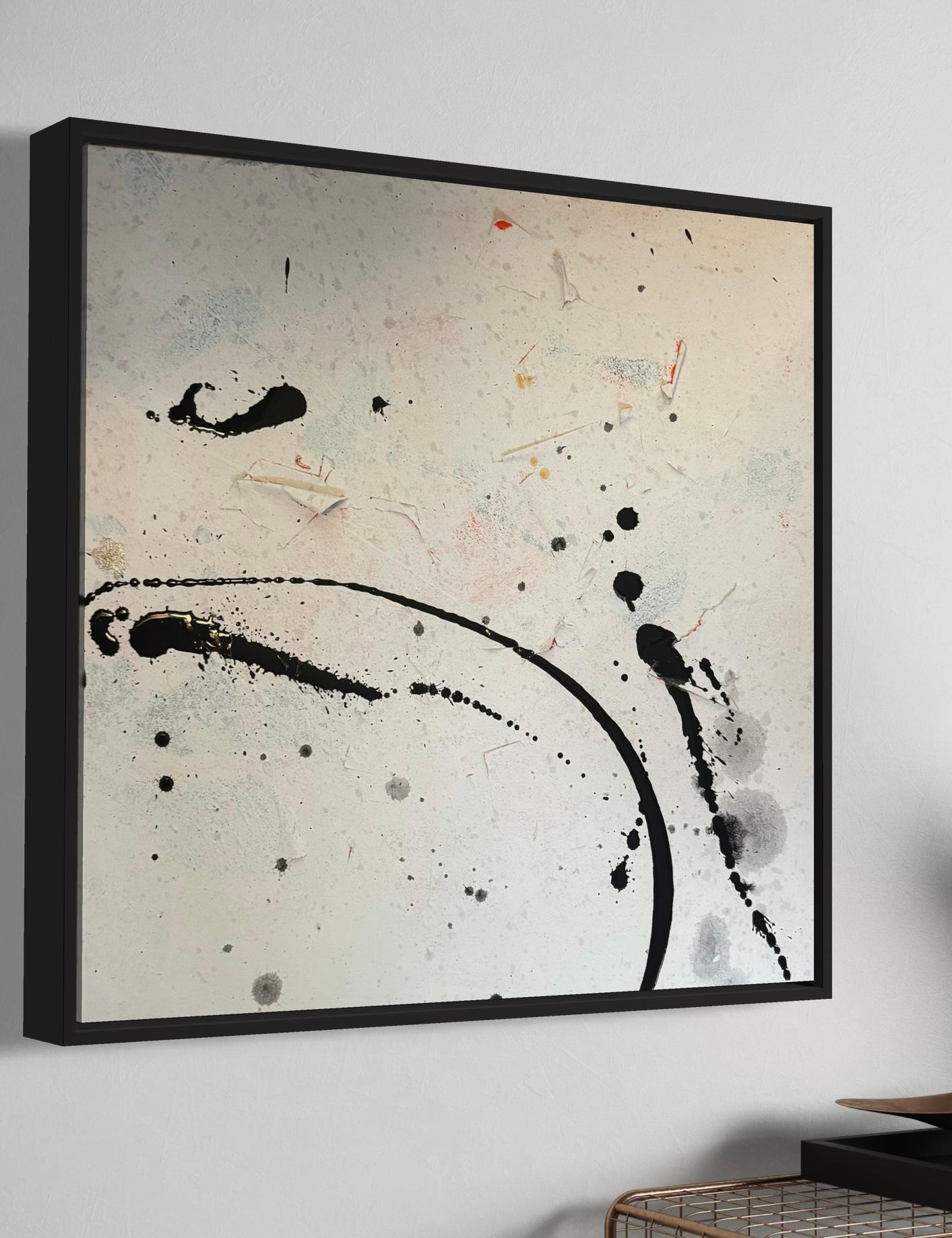 Embers of Contrast - Framed Minimalist Contemporary Acrylic Painting - Gray Abstract Painting by Gina Keatley