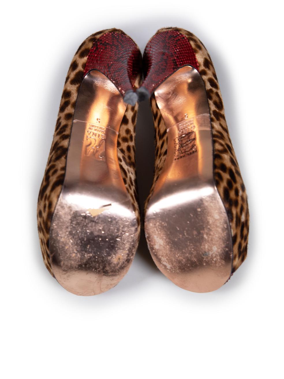 Women's Gina Leopard Print Ponyhair Python Peep Toe Heels Size UK 5 For Sale