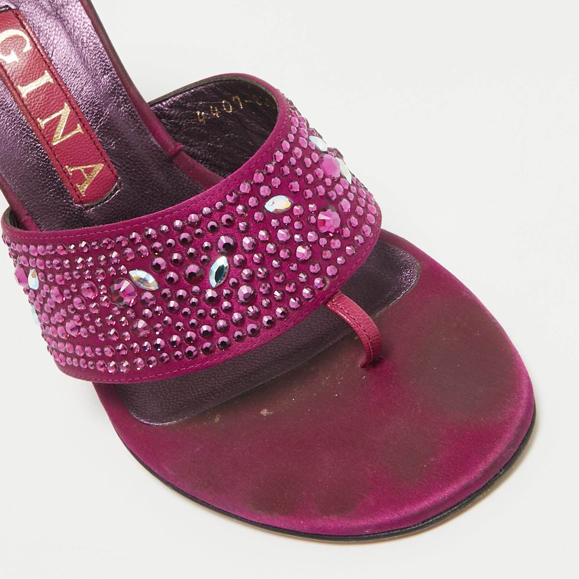 Gina - Rosa Magenta, raso e cristalli, sandali diapositive taglia 38 in vendita 3