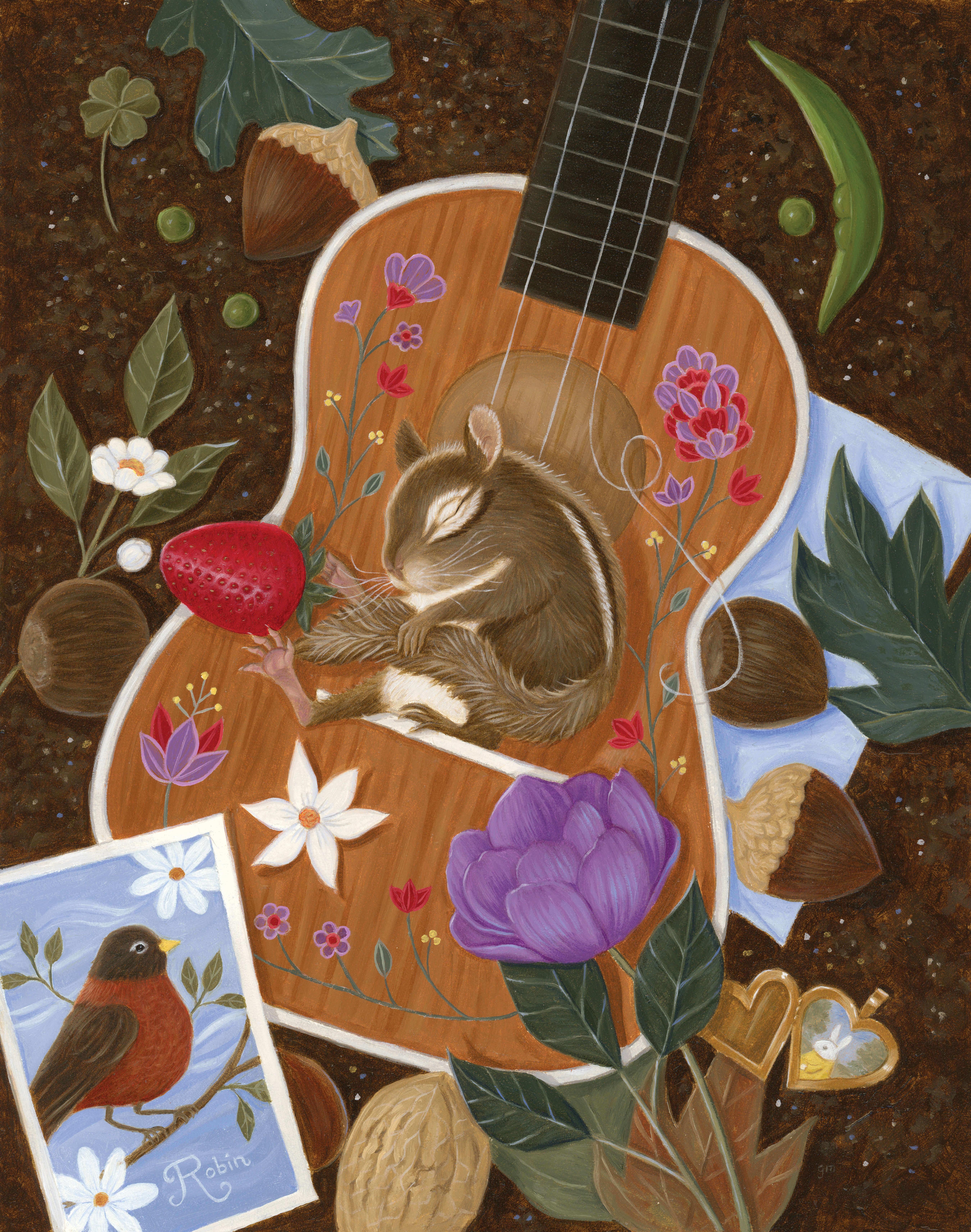 Gina Matarazzo Figurative Painting - "A Lyrical Nap" - Whimsical Animal Portrait, Oil on Panel (2025)