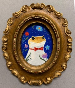 "Franklin's Portrait" by Gina Matarazzo, Whimsical Oil Painting of Frog