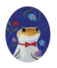 "Franklin's Portrait" by Gina Matarazzo, Whimsical Oil Painting of Frog