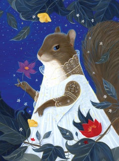 "Lady Aurora" - Whimsical Animal Portrait, Oil on Paper (2025)