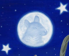 "Peanut incontra il topo nella luna" - Ritratto di animale stravagante, olio su pannello