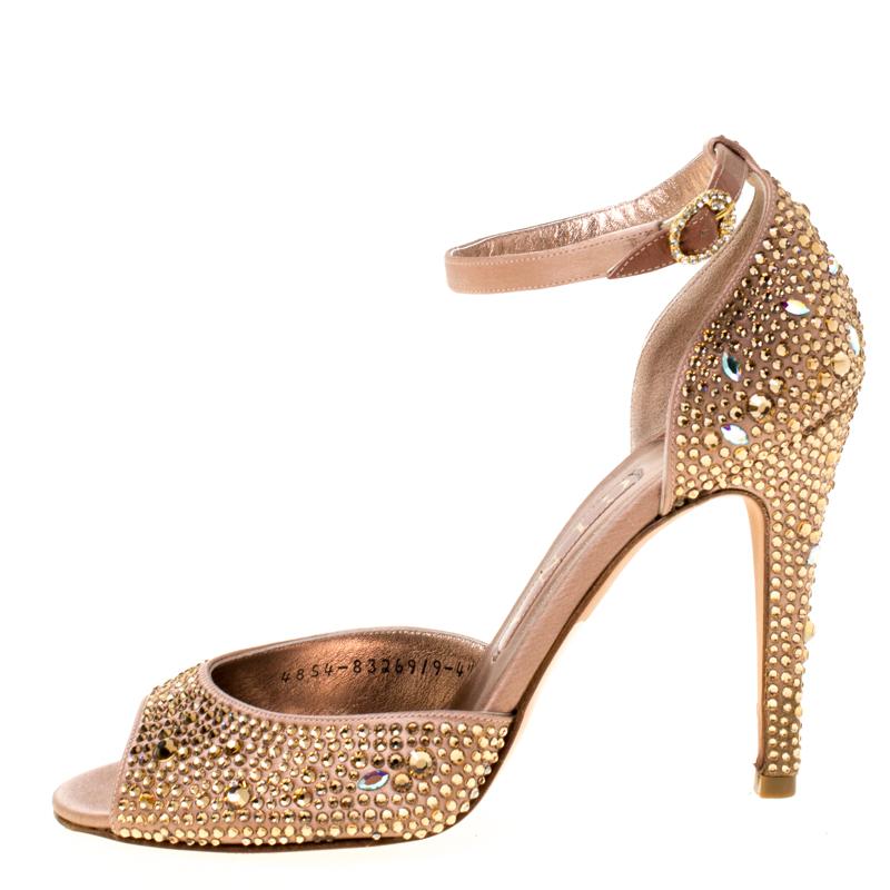 Women's Gina Metallic Bronze Crystal Embellished Ankle Strap Sandals Size 37.5