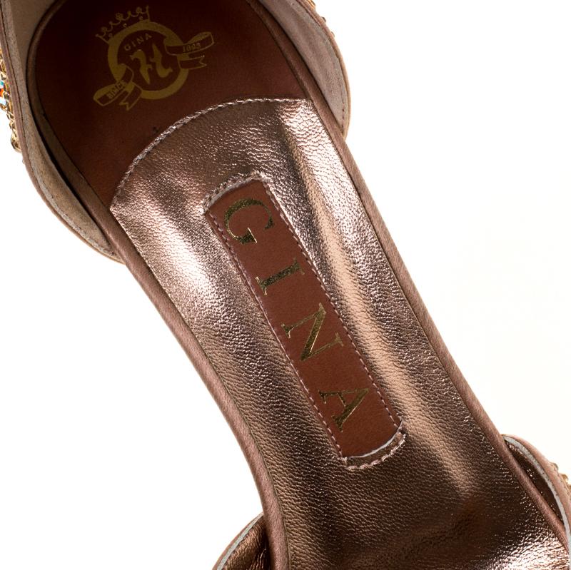 Gina Metallic Bronze Crystal Embellished Ankle Strap Sandals Size 37.5 2