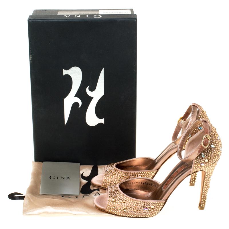 Gina Metallic Bronze Crystal Embellished Ankle Strap Sandals Size 37.5 3