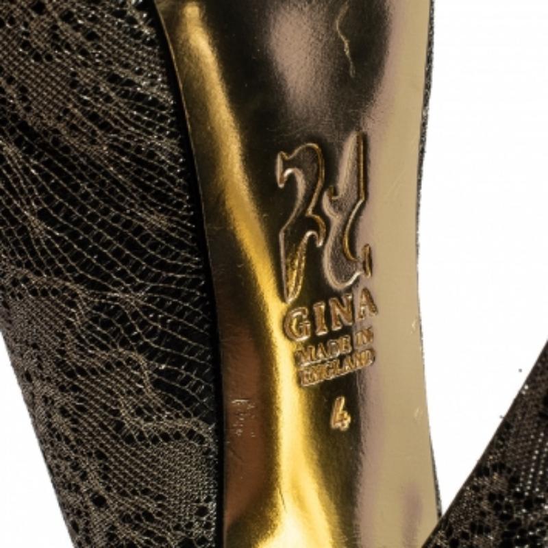 Gina Bronce Metalizado Lurex Tela Plataforma Slingback Bombas Tamaño 37 en venta 1