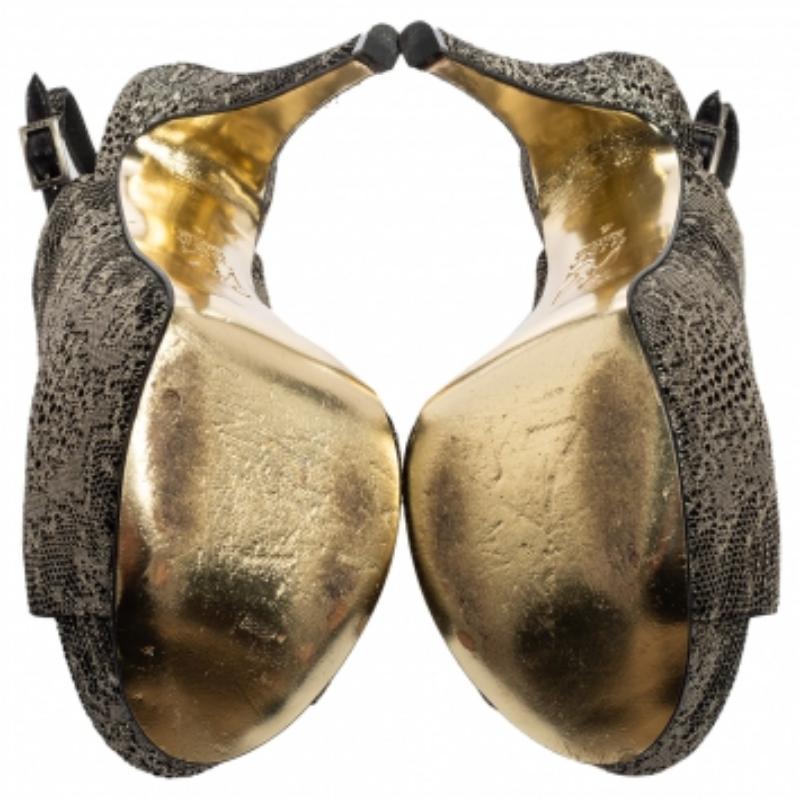 Gina Bronce Metalizado Lurex Tela Plataforma Slingback Bombas Tamaño 37 en venta 3