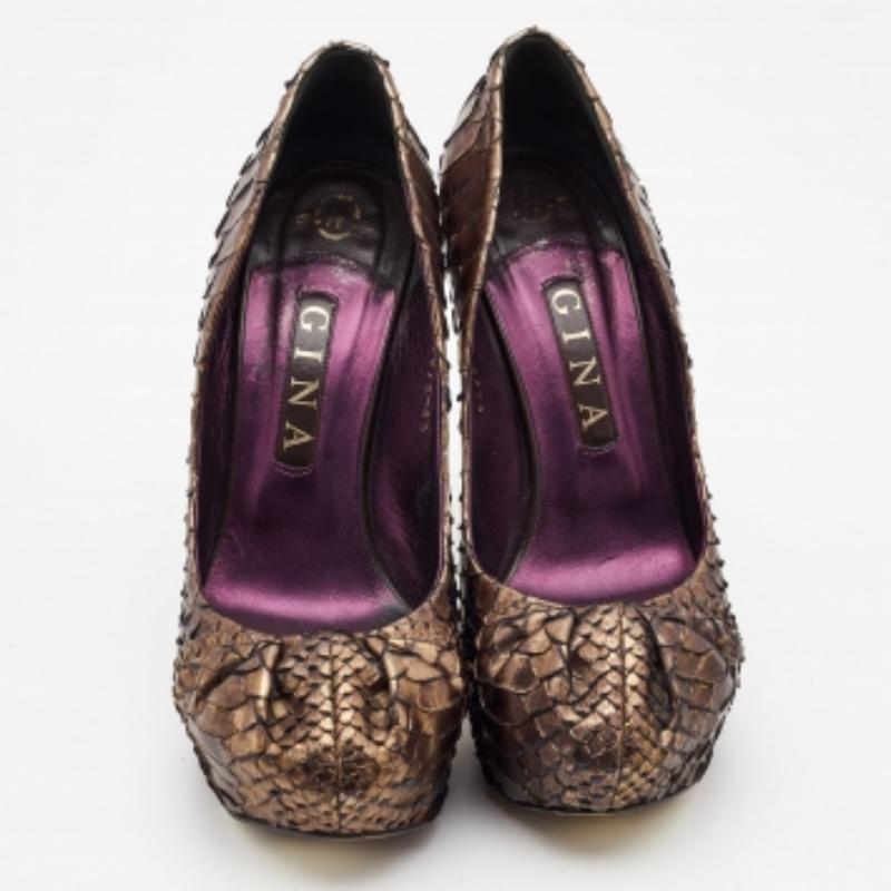 Gina Metallic Braun Python Elle Plateau Pumps Größe 39.5 im Angebot 2