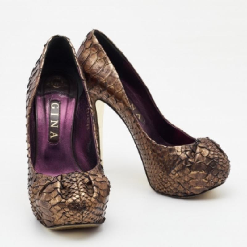 Gina Metallic Braun Python Elle Plateau Pumps Größe 39.5 im Angebot 3