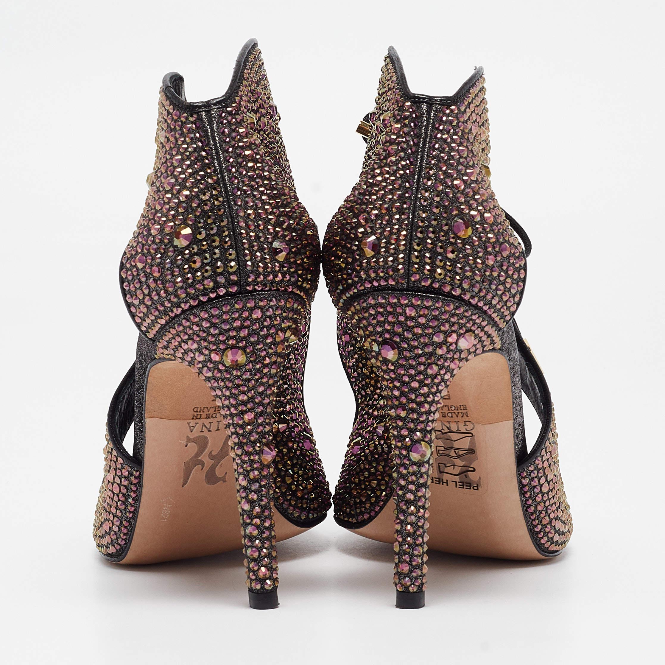 Donna Gina Metallic Crystal Embellished Leather Cut Out Lace Up Sandals Taglia 38