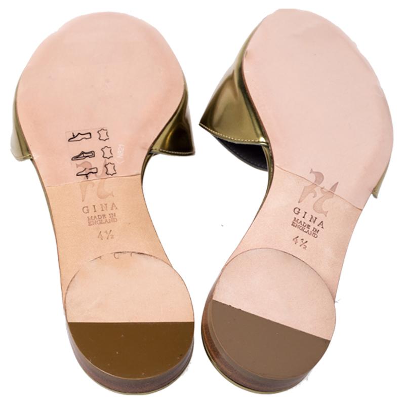 Gina Metallic Gold Crystal Embellished Flat Slides Size 37.5 In New Condition In Dubai, Al Qouz 2
