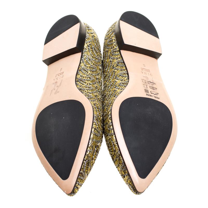 Gina Metallic Gold Glitter Pointed Toe Flats Size 39 2