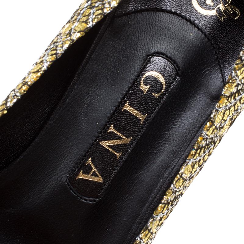 Gina Metallic Gold Glitter Pointed Toe Flats Size 39 3