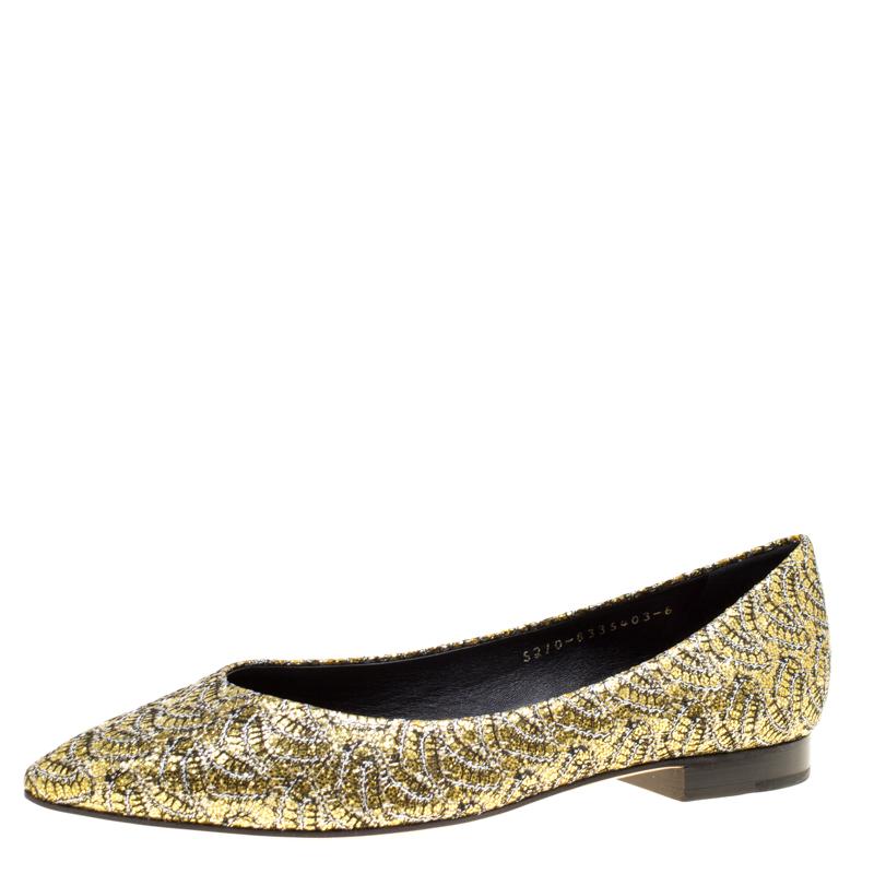 Gina Metallic Gold Glitter Pointed Toe Flats Size 39