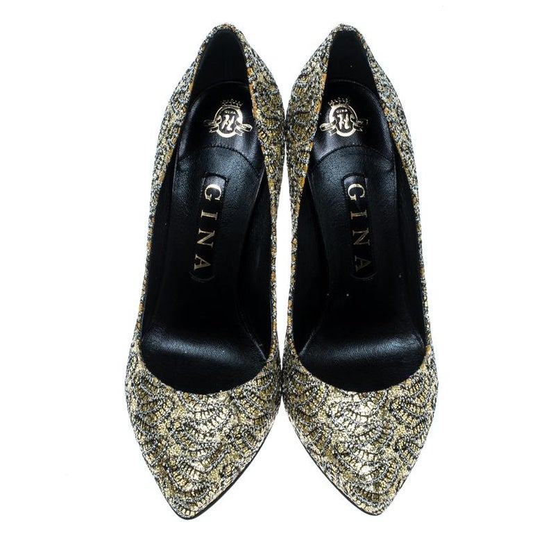 Gina Metallic Gold Glitter Pumps Size 38.5 For Sale at 1stDibs ...