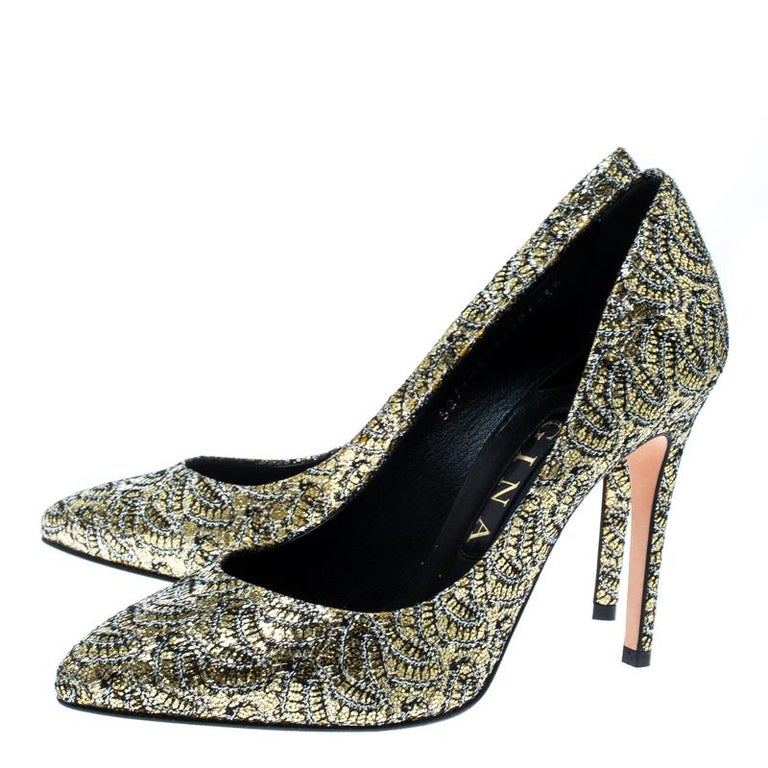 Gina Metallic Gold Glitter Pumps Size 38.5 For Sale at 1stDibs ...