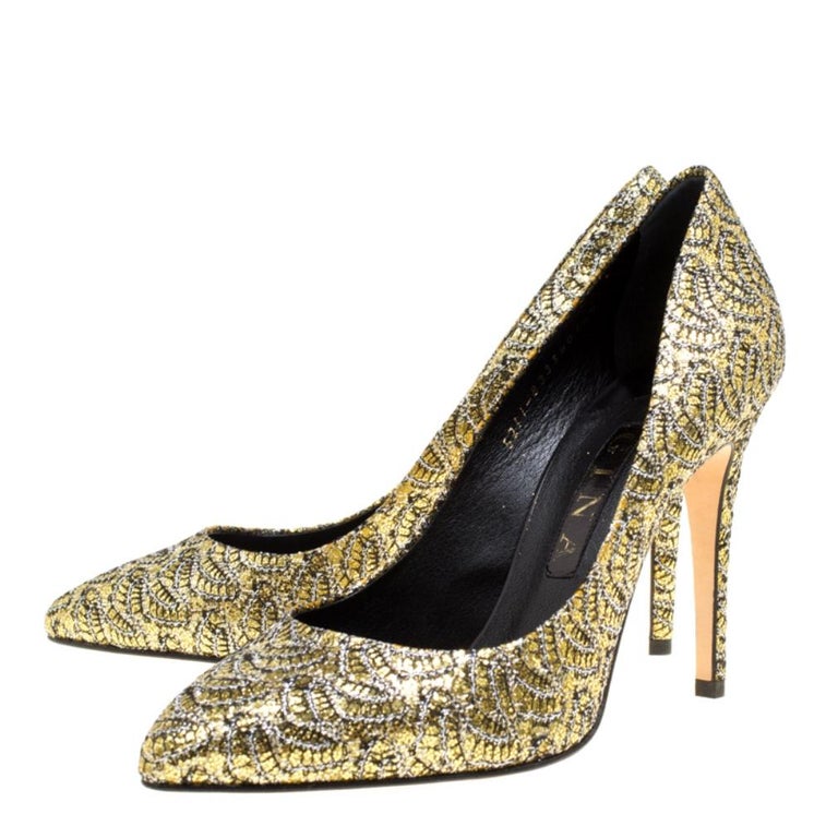 Gina Metallic Gold Glitter Pumps Size 40 For Sale at 1stDibs
