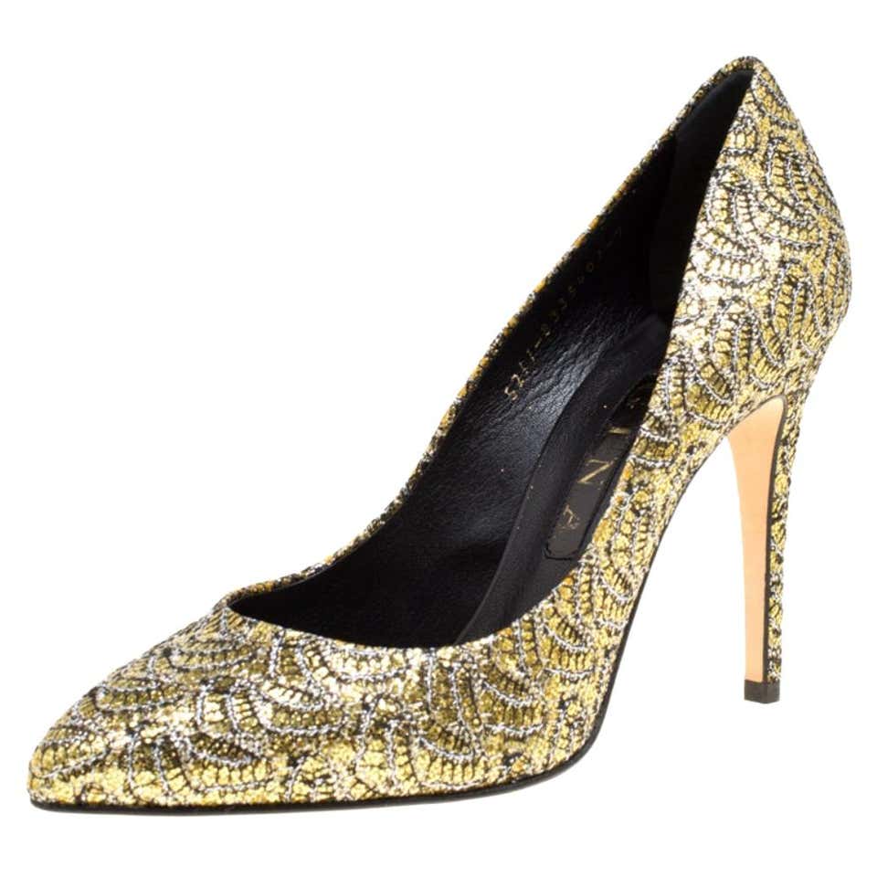 Gina Metallic Gold Glitter Pumps Size 40 For Sale at 1stDibs