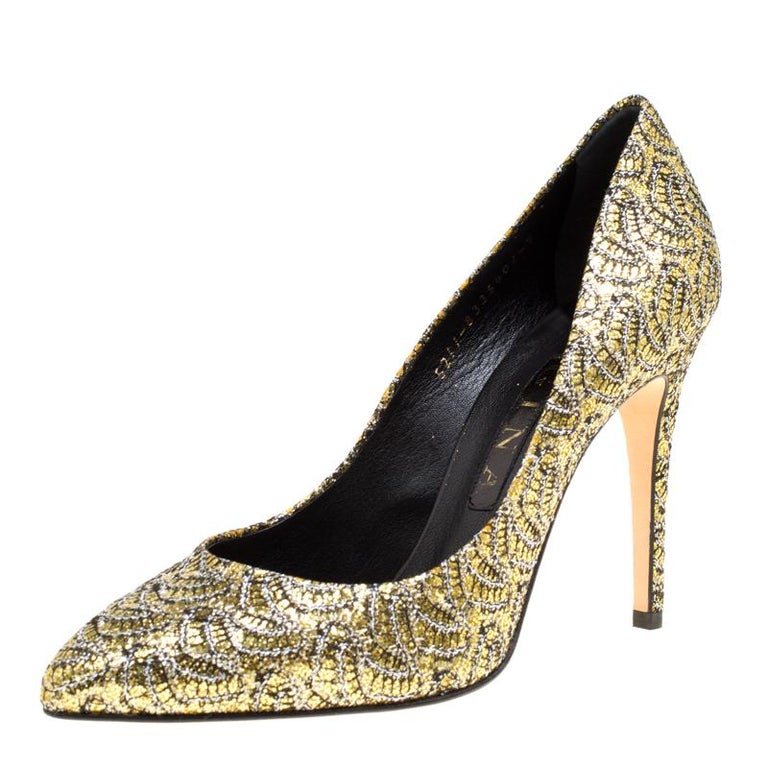Gina Metallic Gold Glitter Pumps Size 40 For Sale at 1stDibs | metallic ...